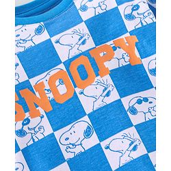Babyhug Cotton Knit Full Sleeves Night Suit With Snoopy Print Checkered - Blue & Grey