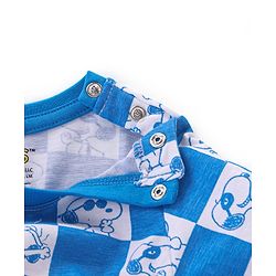 Babyhug Cotton Knit Full Sleeves Night Suit With Snoopy Print Checkered - Blue & Grey