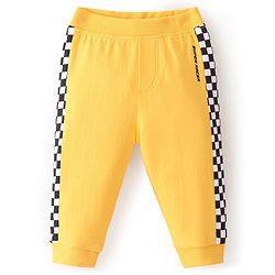 Babyhug Cotton Looper Knit Full Length Track Pants Checker Print - Yellow