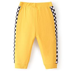 Babyhug Cotton Looper Knit Full Length Track Pants Checker Print - Yellow