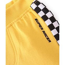 Babyhug Cotton Looper Knit Full Length Track Pants Checker Print - Yellow