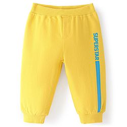 Babyhug Cotton Knit Full Length Lounge Pant With Text Print - Yellow