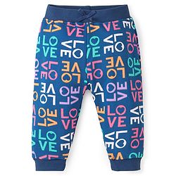 Babyhug Cotton Looper Knit Full Length Lounge Pant Text Print - Navy Blue