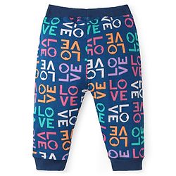 Babyhug Cotton Looper Knit Full Length Lounge Pant Text Print - Navy Blue