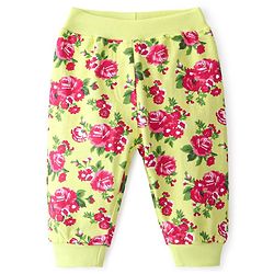 Babyhug Cotton Looper Knit Full Length Lounge Pant Floral Print - Lime Green