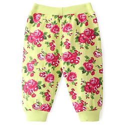 Babyhug Cotton Looper Knit Full Length Lounge Pant Floral Print - Lime Green