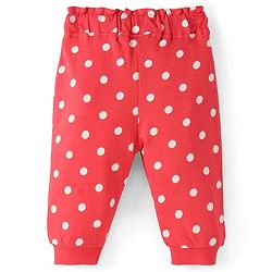 Babyhug Cotton Looper Full Length Lounge Pant With Polka Dots Print - Red