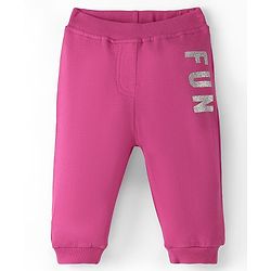 Babyhug Cotton Looper Full Length Lounge Pant With Text Print - Pink