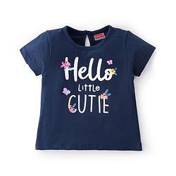 Babyhug 100% Cotton Knit Half Sleeves T-Shirt with Text Graphics - Navy Blue