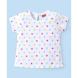 Babyhug 100% Cotton Knit Half Sleeves T-Shirt with Heart Graphics - White