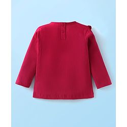 Babyhug Single Jersey Knit Full Sleeves Top & Lounge Pant Set with Frill Detailing & Dino Print - Maroon & White