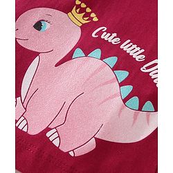 Babyhug Single Jersey Knit Full Sleeves Top & Lounge Pant Set with Frill Detailing & Dino Print - Maroon & White