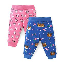Babyhug Cotton Jersey Knit Full Length Lounge Pants Floral Print Pack of 2 - Pink & Blue