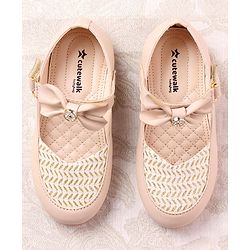 Cute Walk by Babyhug Ballerinas with Velcro Closure Bow Applique - Beige