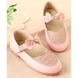 Cute Walk by Babyhug Slip On Bellies with Velcro Closure & Bow Applique - Pink
