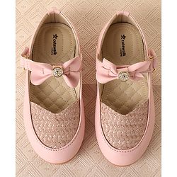 Cute Walk by Babyhug Slip On Bellies with Velcro Closure & Bow Applique - Pink