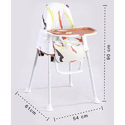 Babyhug Comfy High Chair with Printed Cushion - Brown| High Chair, Feeding Chair & Booster Chair| Adjustable Double Food Tray| Removable PU Leather Seat| Safety Harness| Removable Footrest