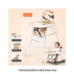 Babyhug Comfy High Chair with Printed Cushion - Brown| High Chair, Feeding Chair & Booster Chair| Adjustable Double Food Tray| Removable PU Leather Seat| Safety Harness| Removable Footrest