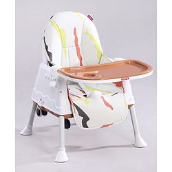 Babyhug Comfy High Chair with Printed Cushion - Brown| High Chair, Feeding Chair & Booster Chair| Adjustable Double Food Tray| Removable PU Leather Seat| Safety Harness| Removable Footrest