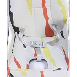 Babyhug Comfy High Chair with Printed Cushion - Brown| High Chair, Feeding Chair & Booster Chair| Adjustable Double Food Tray| Removable PU Leather Seat| Safety Harness| Removable Footrest