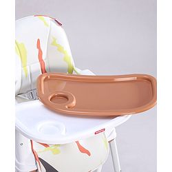 Babyhug Comfy High Chair with Printed Cushion - Brown| High Chair, Feeding Chair & Booster Chair| Adjustable Double Food Tray| Removable PU Leather Seat| Safety Harness| Removable Footrest