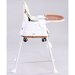 Babyhug Comfy High Chair with Printed Cushion - Brown| High Chair, Feeding Chair & Booster Chair| Adjustable Double Food Tray| Removable PU Leather Seat| Safety Harness| Removable Footrest