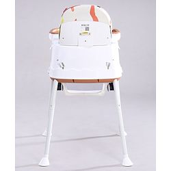 Babyhug Comfy High Chair with Printed Cushion - Brown| High Chair, Feeding Chair & Booster Chair| Adjustable Double Food Tray| Removable PU Leather Seat| Safety Harness| Removable Footrest