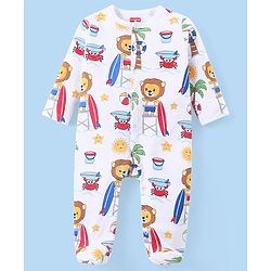 Babyhug Cotton Knit Full Sleeves Sleepsuits With Animal Print Pack Of 2 - Multicolor