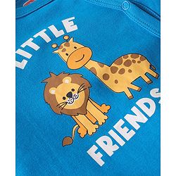 Babyhug Interlock Full Sleeve Footed Sleepsuit Lion & Giraffe Print - Blue