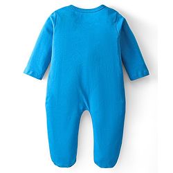 Babyhug Interlock Full Sleeve Footed Sleepsuit Lion & Giraffe Print - Blue