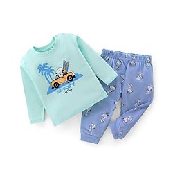 Babyhug Cotton Single Jersey Knit Full Sleeves Snoopy Print Night Suit - Blue