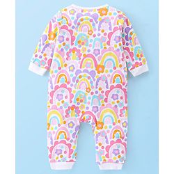 Babyhug 100% Cotton Knit Full Sleeves Floral Print Romper - Multicolour