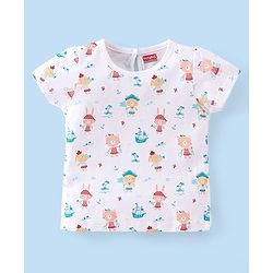 Babyhug Cotton Knit Half Sleeves T-Shirts with Frill Detailing Teddy Print Pack of 3 - Multicolour