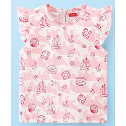 Babyhug 100% Cotton Knit Frill Sleeves Tops Boat Print Pack of 3 - Multicolour