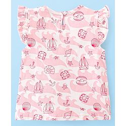Babyhug 100% Cotton Knit Frill Sleeves Tops Boat Print Pack of 3 - Multicolour