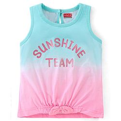 Babyhug 100% Cotton Sleeveless T-Shirt with Text Graphics & Bow Detailing - Pink & Blue