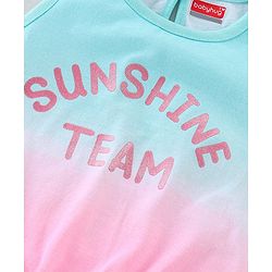 Babyhug 100% Cotton Sleeveless T-Shirt with Text Graphics & Bow Detailing - Pink & Blue