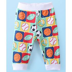 Babyhug Cotton Looper Knit Full Length Lounge Pant Foot Ball Print - Multicolour
