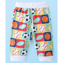 Babyhug Cotton Looper Knit Full Length Lounge Pant Foot Ball Print - Multicolour