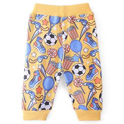 Babyhug Cotton Looper Knit Full Length Lounge Pant Ball Print - Yellow