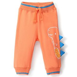 Babyhug Cotton Looper Full Length Lounge Pant with Dino Print - Orange