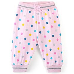 Babyhug Cotton Looper Knit Full Length Lounge Pant Polka Dot Print - Pink