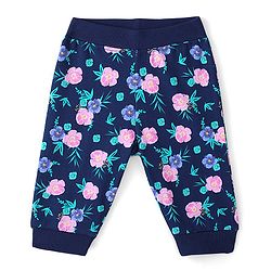 Babyhug Cotton Looper Knit Full Length Lounge Pant Floral Print - Blue