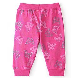 Babyhug Cotton Looper Knit Full Length Lounge Pants Butterfly Print- Fuschia