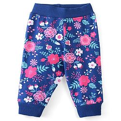 Babyhug Cotton Looper Knit Full Length Lounge Pant Floral Print - Blue