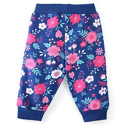 Babyhug Cotton Looper Knit Full Length Lounge Pant Floral Print - Blue