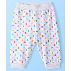Babyhug Cotton Looper Knit Full Length Lounge Pant Polka Dot Print - Grey