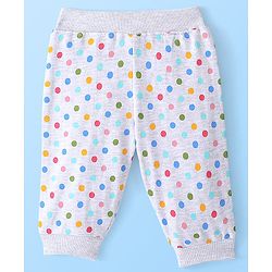 Babyhug Cotton Looper Knit Full Length Lounge Pant Polka Dot Print - Grey