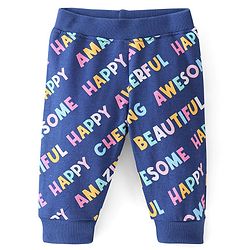 Babyhug Cotton Looper Full Length Lounge Pant With Text Print - Navy Blue
