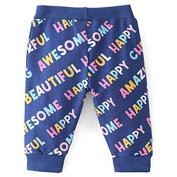 Babyhug Cotton Looper Full Length Lounge Pant With Text Print - Navy Blue